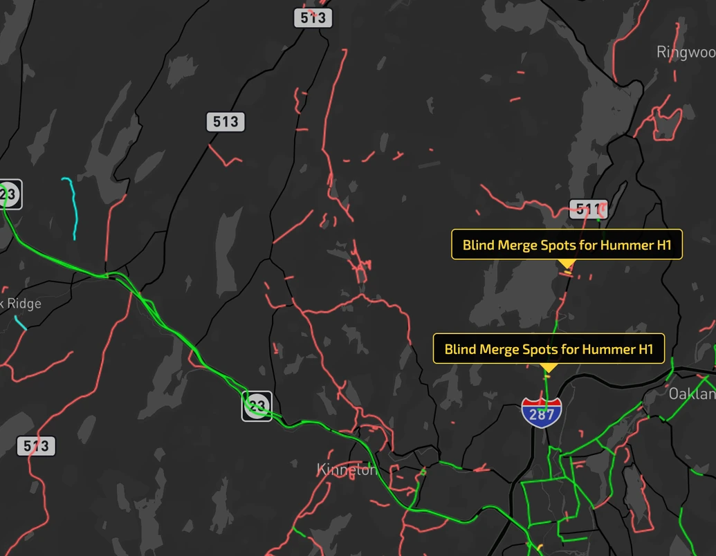 Hummer H1 map — blind merges, narrow roads